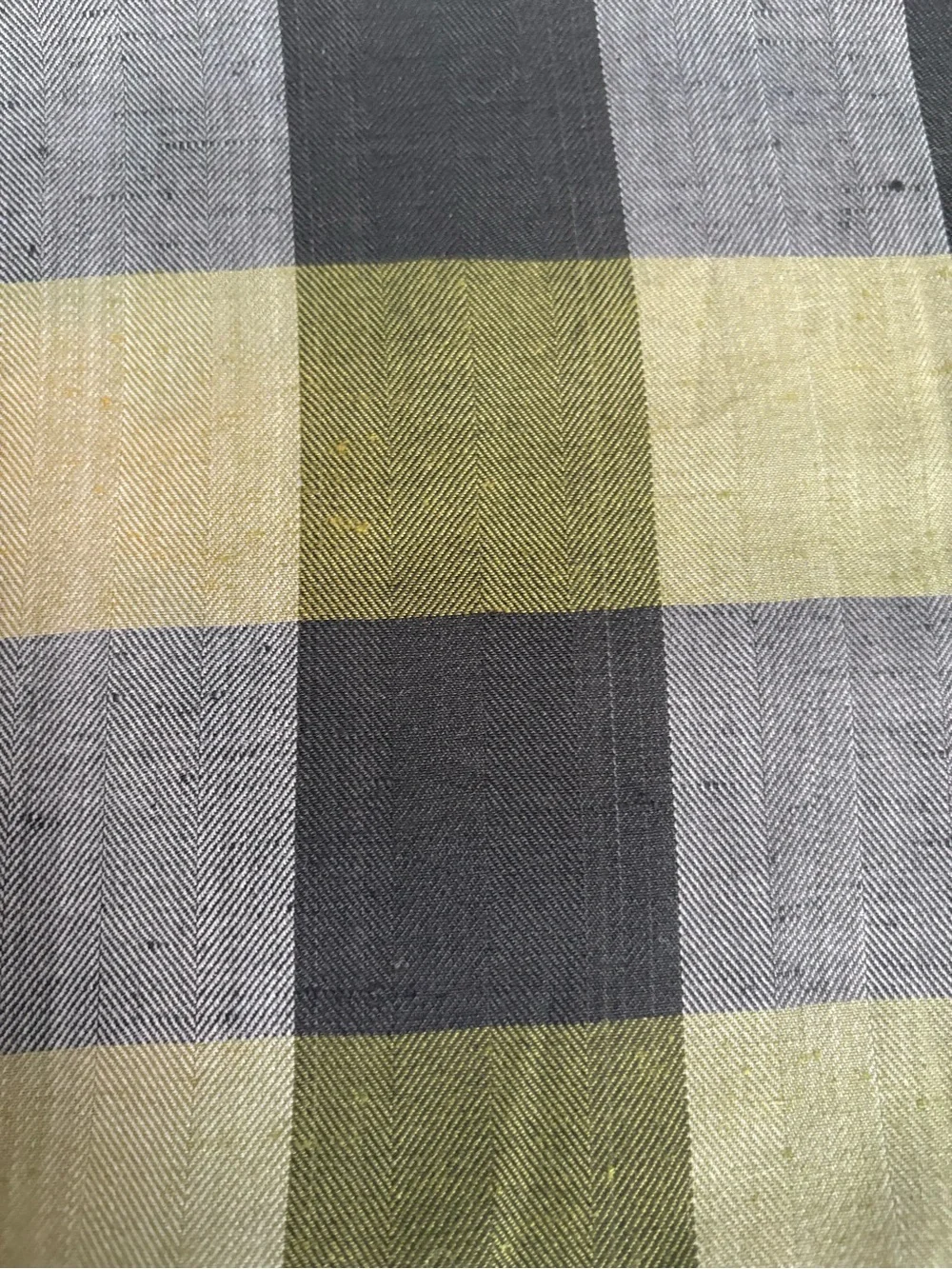 Vintage fabric 4 yards woven cotton plaid fleck green black gray 44” wide